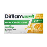 Difflam Herbals Throat + Nose + Chest 3-In-1 Honey Lemon Menthol 16 Lozenges