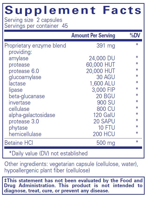 Pure Encapsulations Digestive Enzymes Betain 90Caps – Unichem Greenhithe  Pharmacy