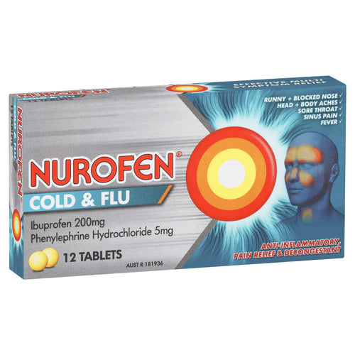 Nurofen Cold and Flu Tablets 200mg Ibuprofen /5mg Phenylephrine Hydrochloride 12 pack