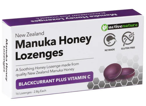 Active Nature Manuka Honey Lozenges Black Current + Vitamin C 16s