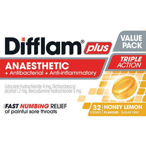 Difflam Plus Sugar Free Anaesthetic Honey & Lemon Lozenge Value Pack 32s