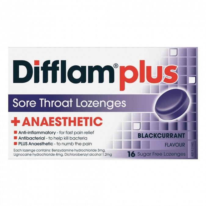 Difflam Lozengers Plus  Anaesthetic Blackcurrent 16s